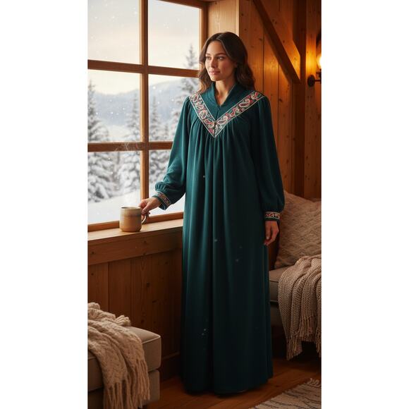 Vintage Vanity Fair Zip Robe Green Paisley M - Picture 1 of 11